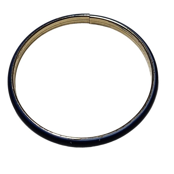 Vintage Gold Tone Blue Enamel Hinged Bangle Bracelet Retro 80s 90s Fashion - Picture 2 of 6